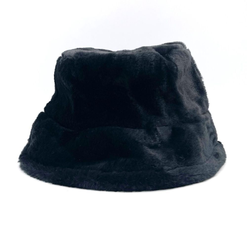 Black Faux Fur Bucket Hat Winter Soft Plush Fuzzy Warm Outerwear Unisex One Size - Picture 7 of 11